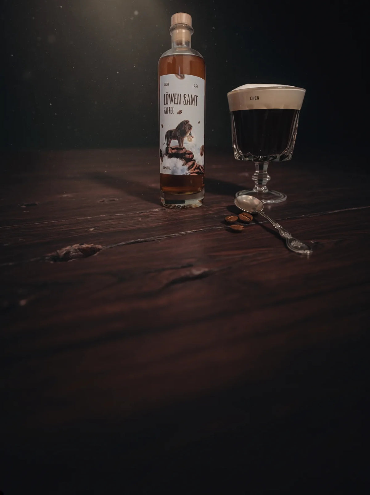 LöwenSamt Kaffee Flasche mit Kaffeeglas